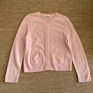 Doen Freya Cashmere Crewneck Button Pocket Cardigan Sweater Top Rosewater Pink
